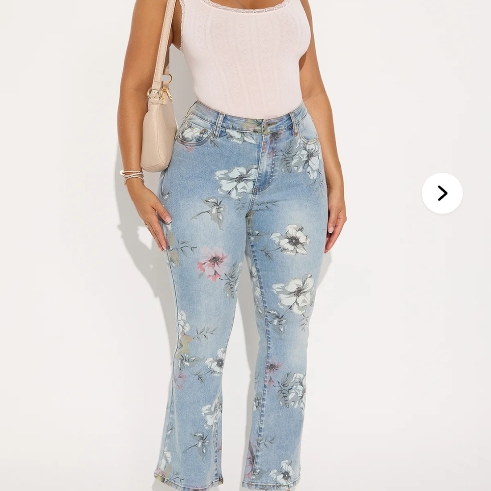 Floral Light Blue High Waist Ankle Flare Jeans NWT